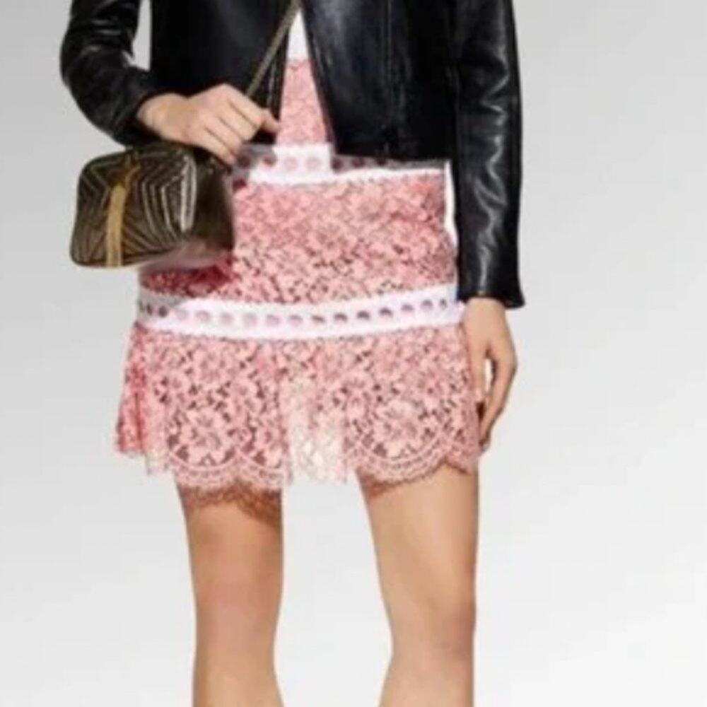 Sandro Devon Banded Floral Lace Mini Skirt in Rose Pink - Picture 3 of 12